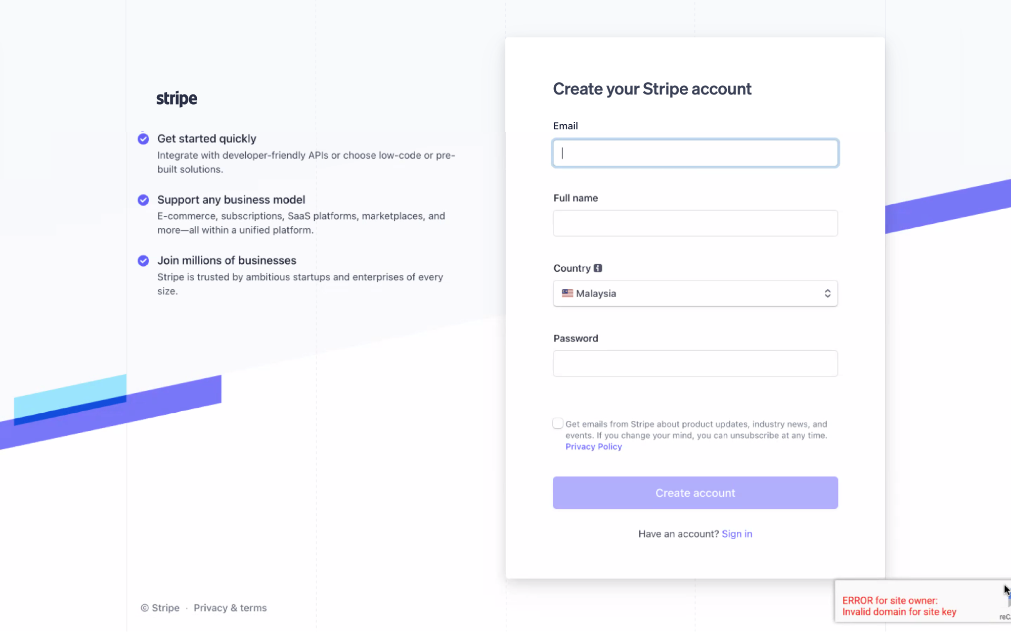 Stripe Credential Phishing Attack Stripe Signup Page Fake