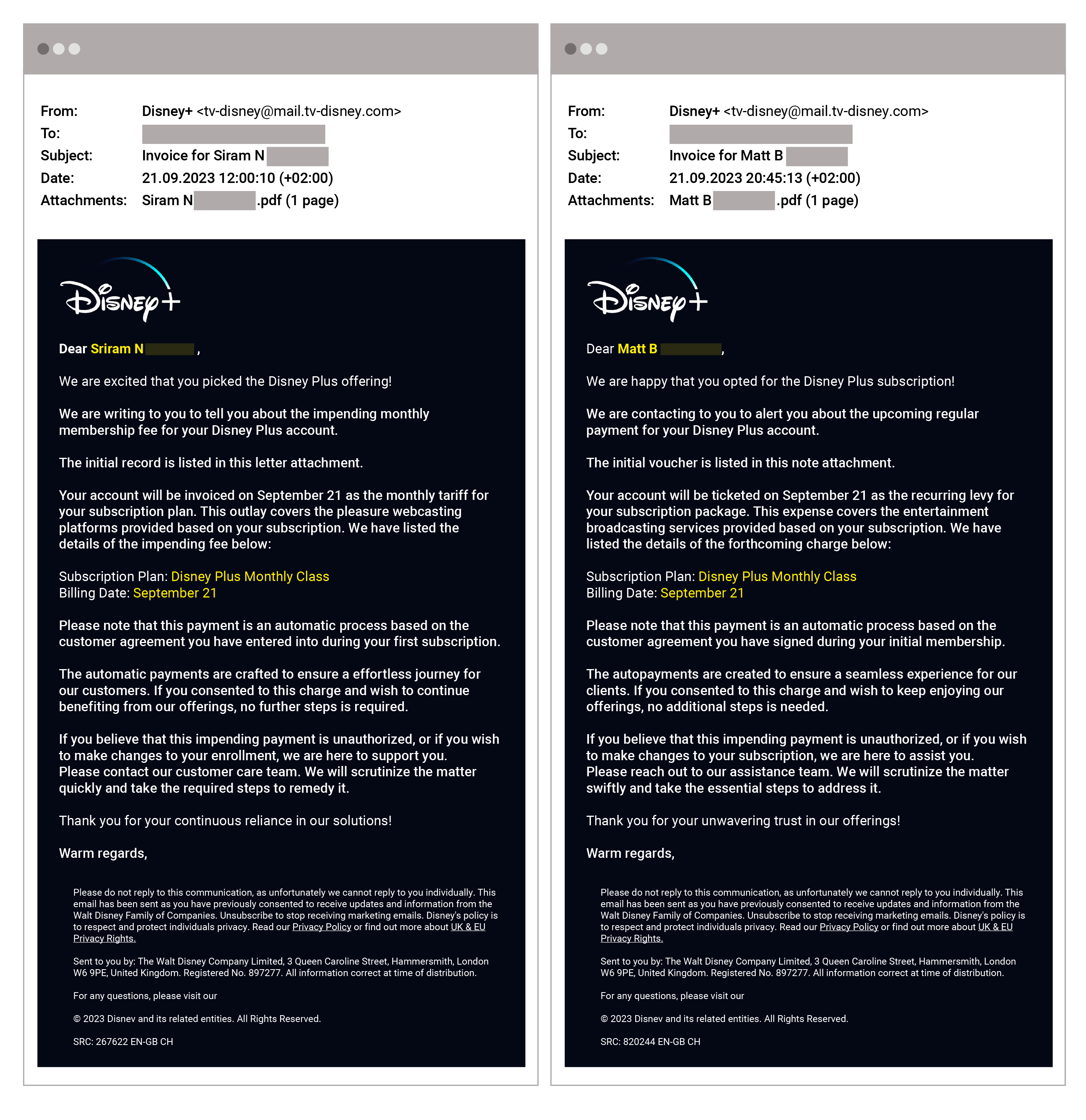 Disney Attack Emails