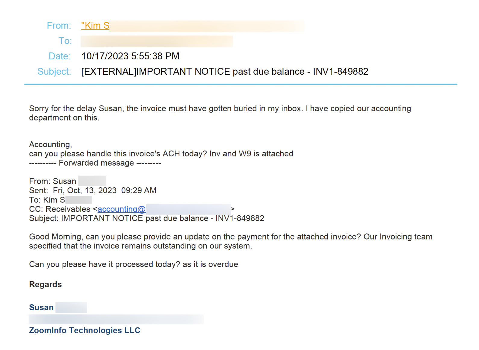 AL Executive Vendor Impersonation Zoom Info Email