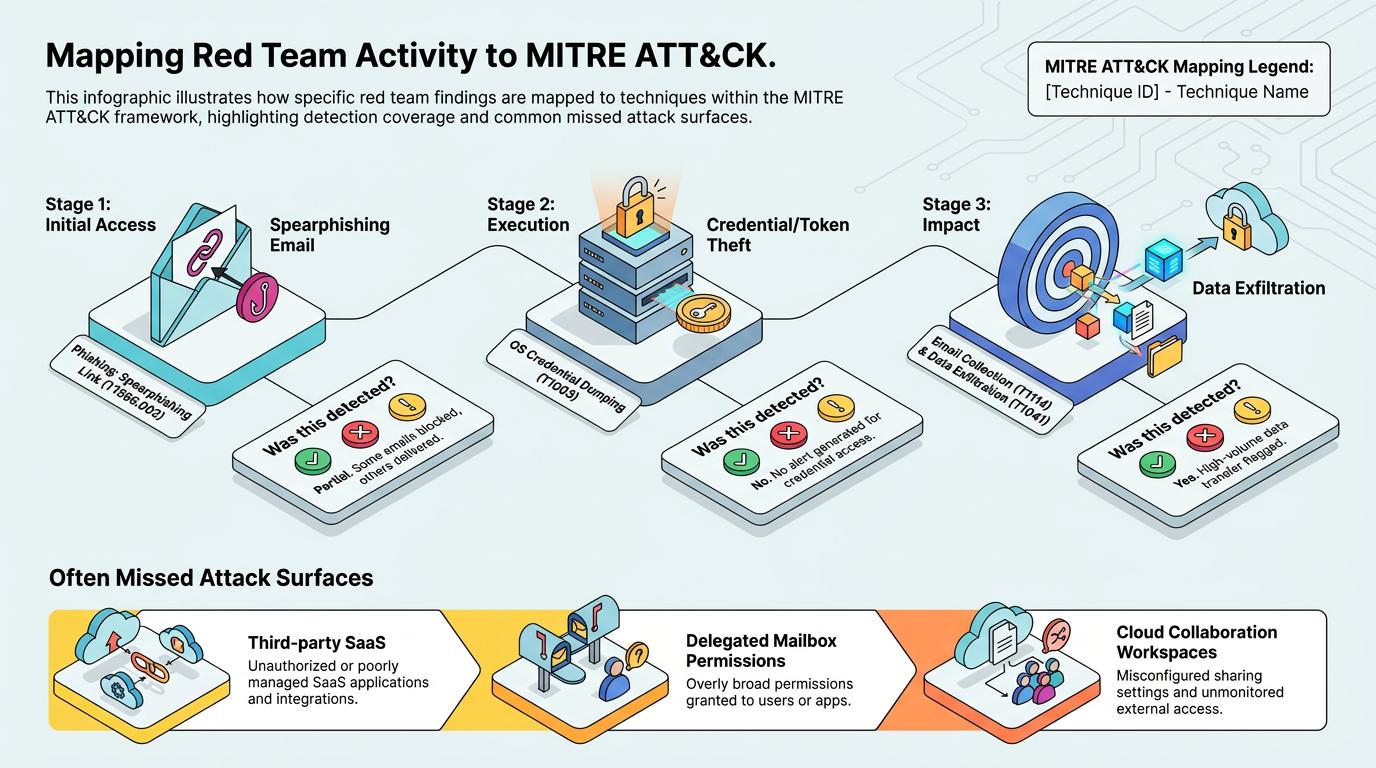 Infographic illustrates the seven steps to build an effective red team program, from defining clear goals and rules of engagement to mapping findings for remediation, emphasizing real-world security validation over theoretical defenses.