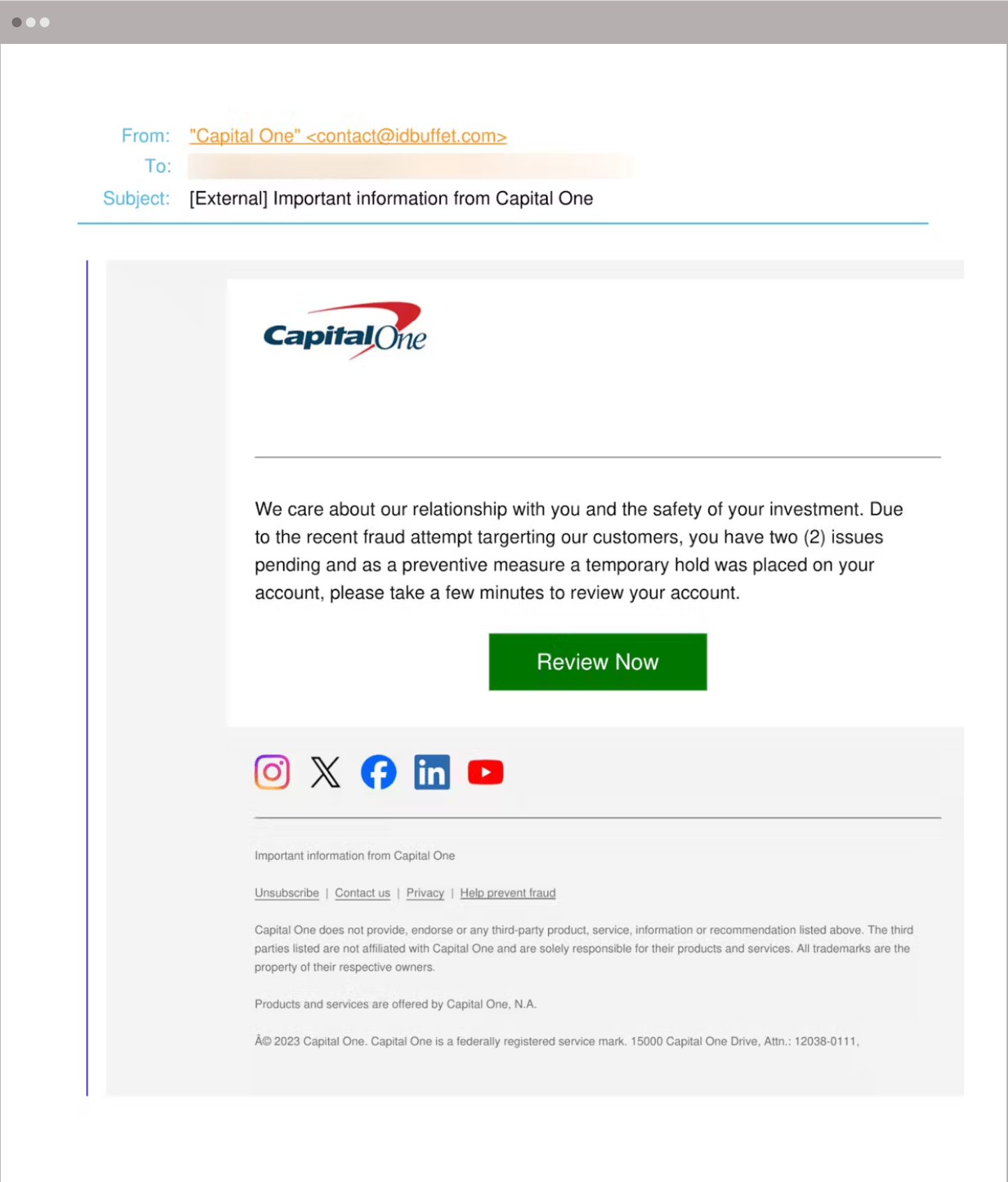 Capital One Impersonator Email