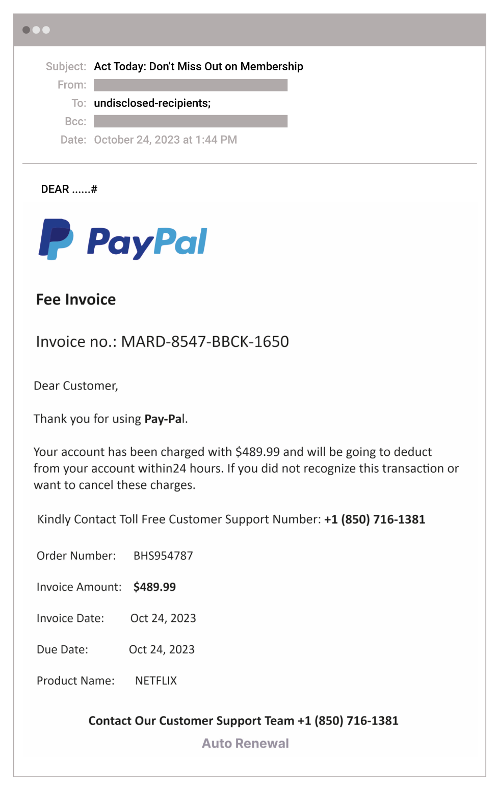 Bazar Call Attack Pay Pal Invoice E
