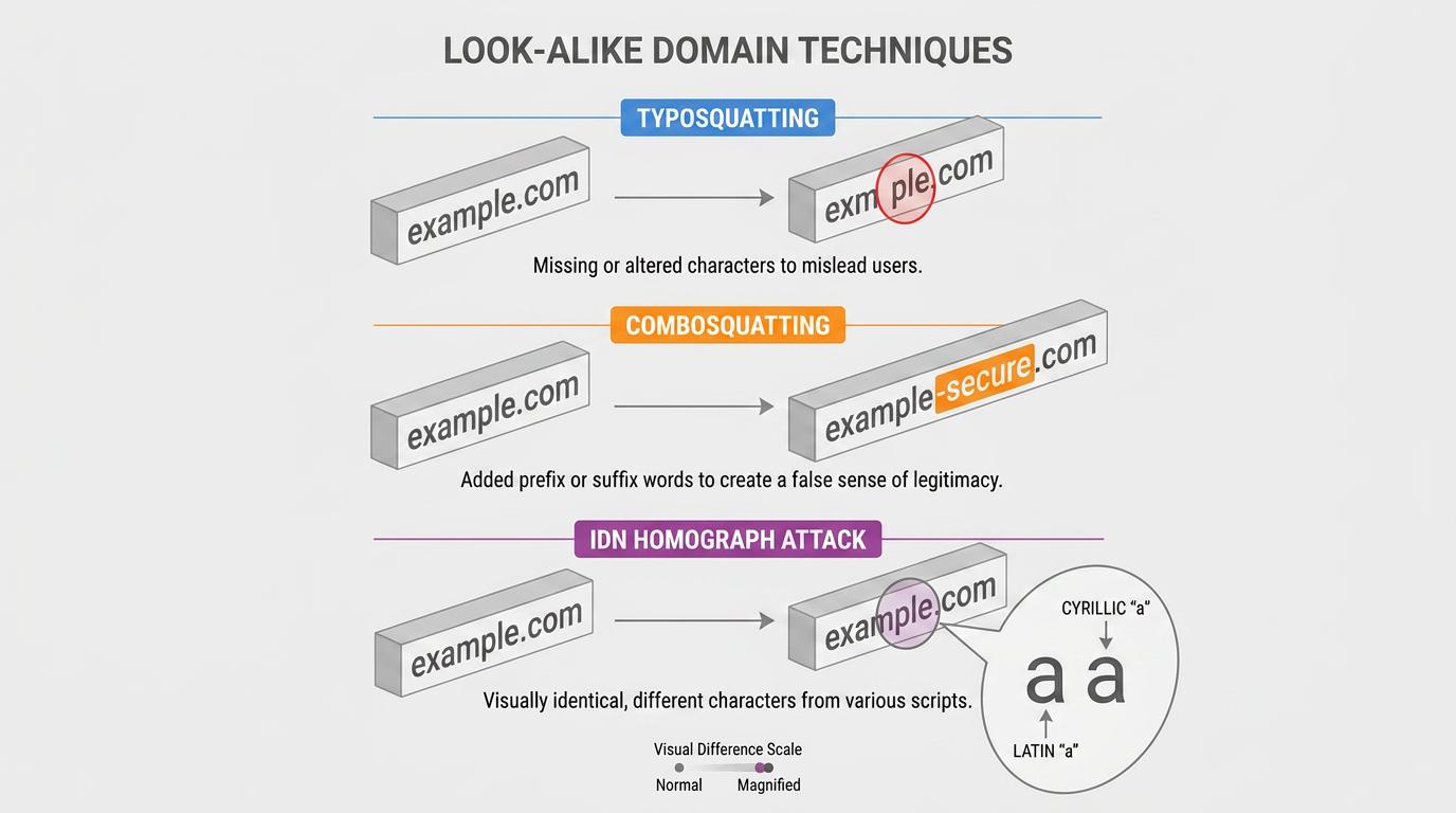A layered diagram illustrates domain spoofing tactics—email header forgery, look-alike domains, DNS poisoning, and ad bid manipulation—and maps each to corresponding controls like SPF, DKIM, DMARC, DNSSEC, and ads.txt.