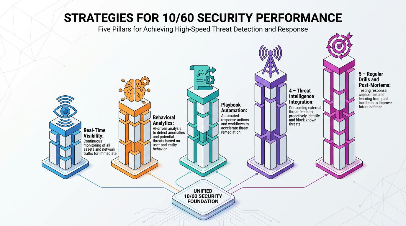Visual timeline illustrating an attack's rapid progression versus detection delays, then showcasing the 10/60 framework: organizations should validate threats within 10 minutes and fully contain them within 60 for effective response.