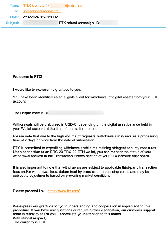 AI FTX Impersonation Fraudulent Withdrawal Email E