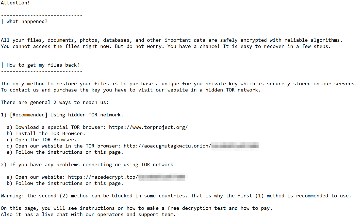 An example of a Ransomware extortion note