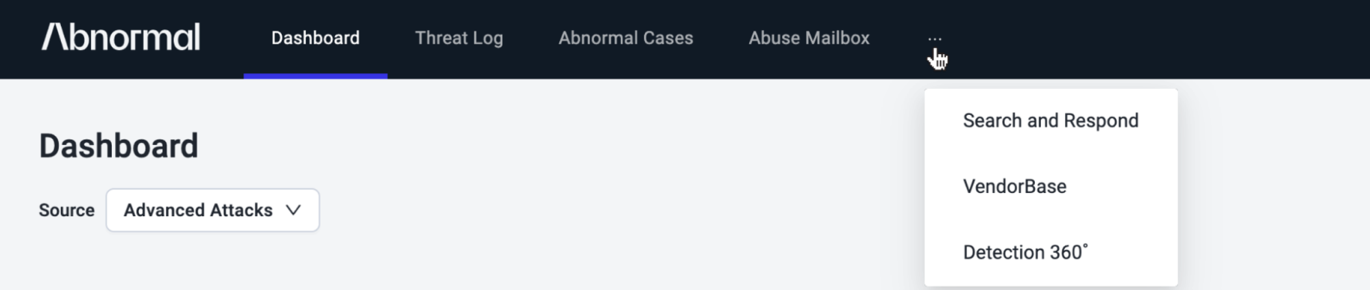 Abnormal Security dashboard's previous horizontal navigation interface