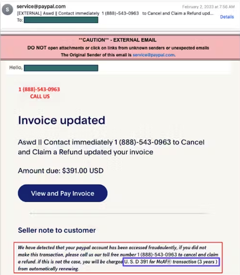 AI Multi Step Vishing Pay Pal Mc Afee Impersonation Email