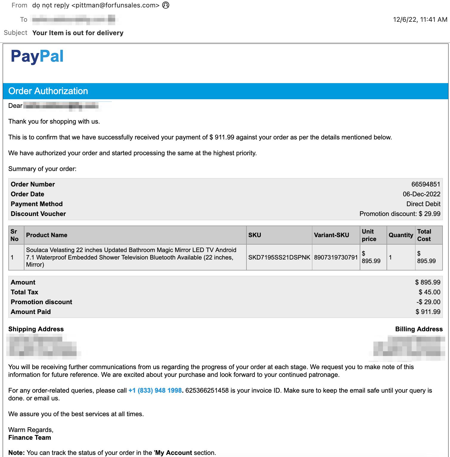 Paypal fake billing 20221206