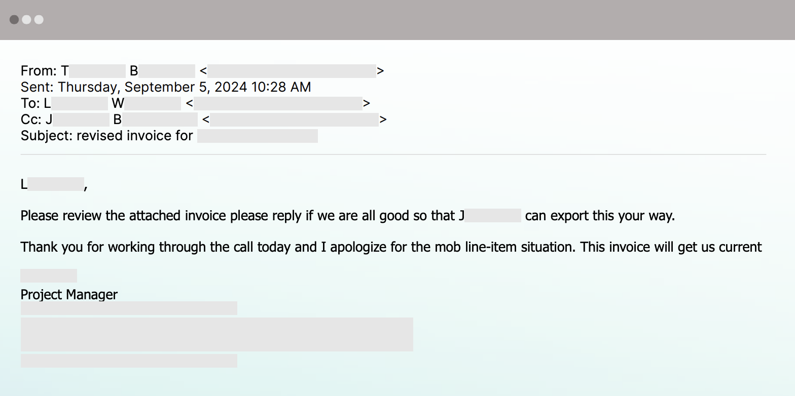Vendor Email Compromise Case Study Blog Email 1