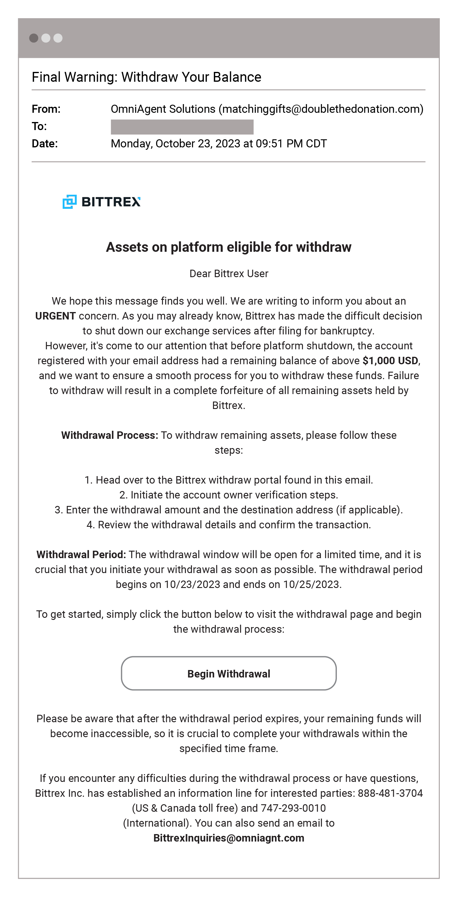 Bittrex Phishing Attack Email 1 E