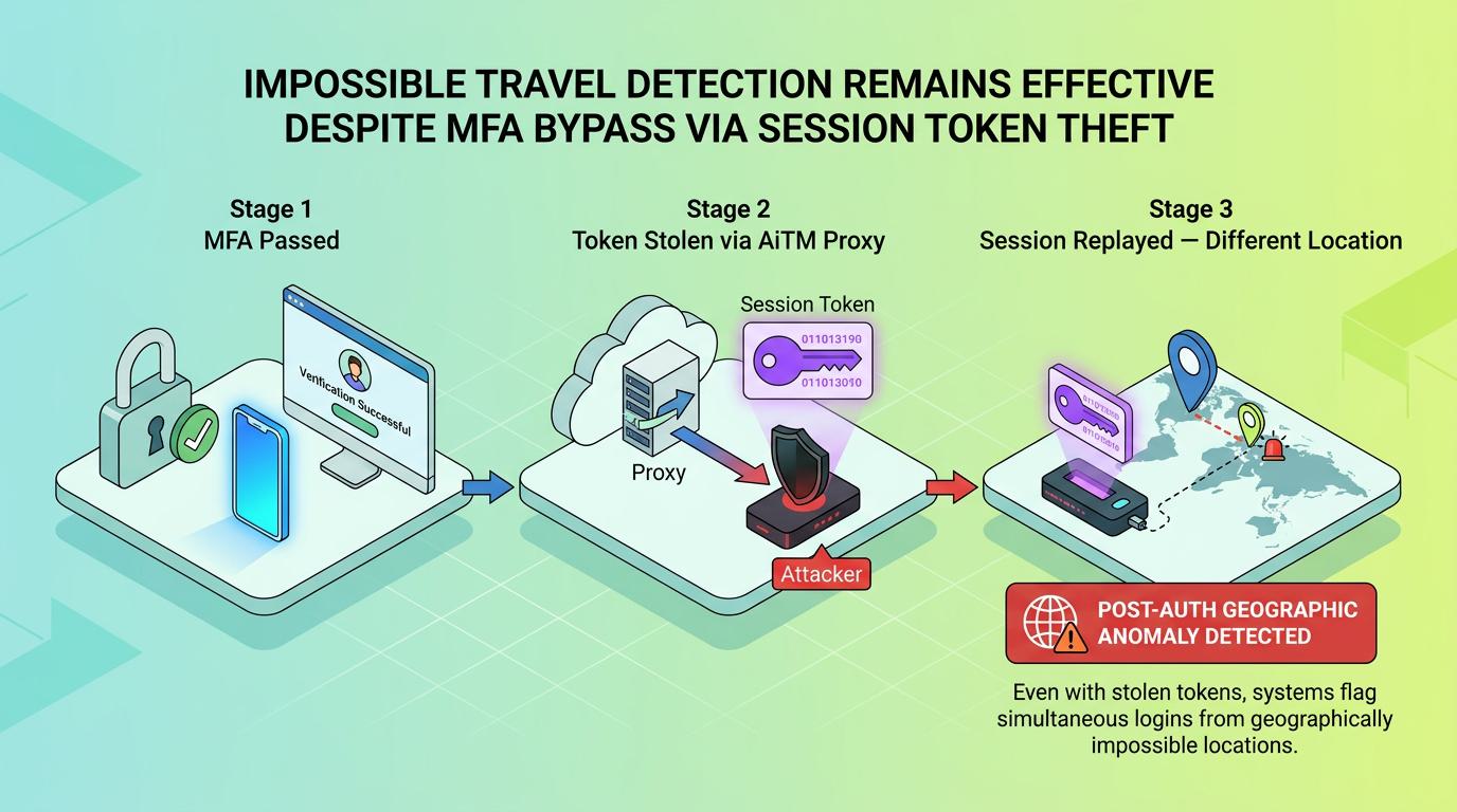 Line drawing of a world map with two login event icons connected by a red arrow, visually explaining impossible travel detection as a cybersecurity method that flags rapid, unrealistic geographic movement between authentication events.