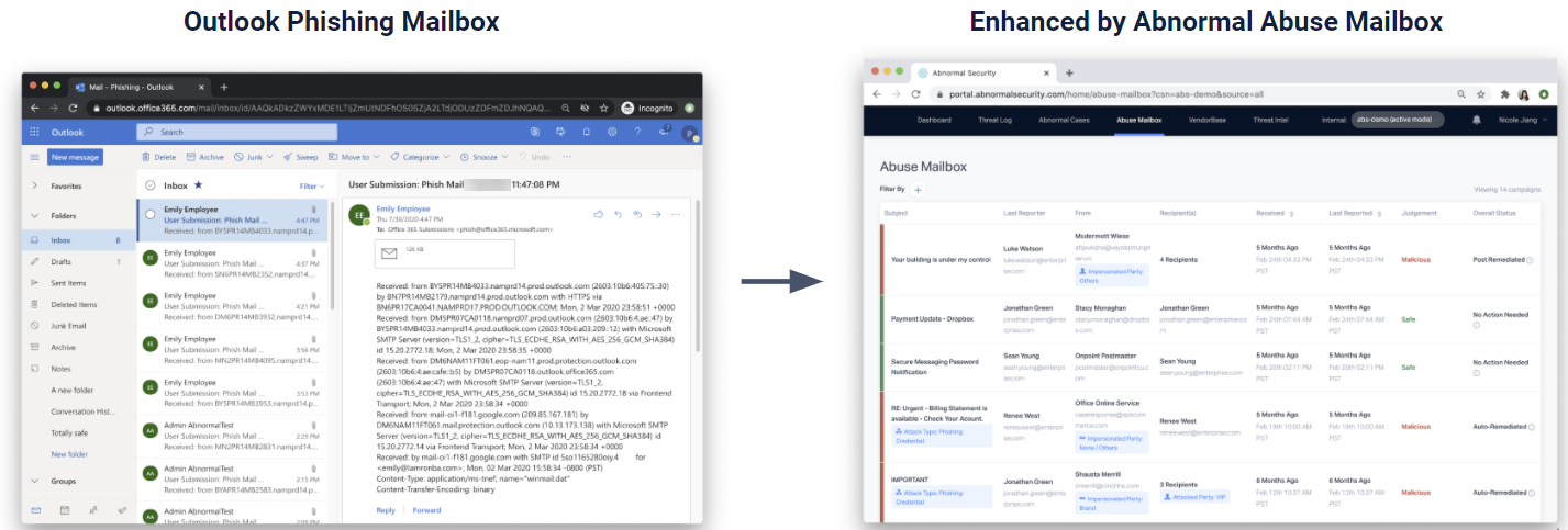 Outlook's phishing detection enhanced by Abnormal Security