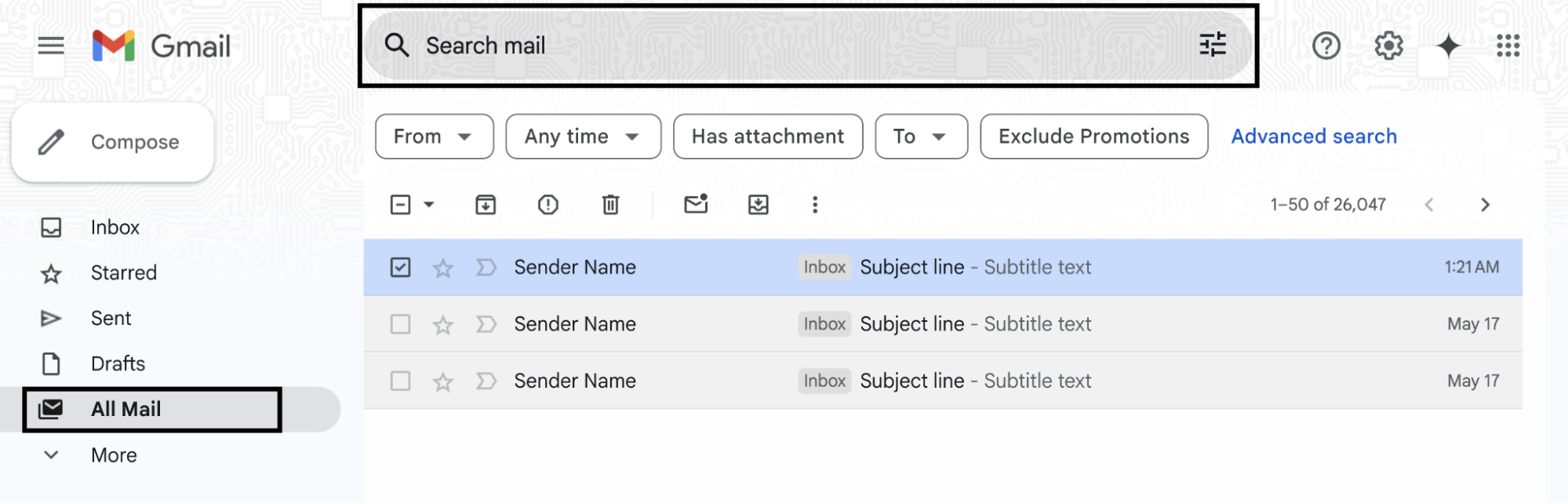 Google mail search