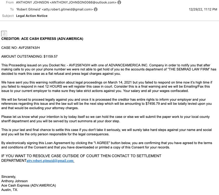 Debt collection legal extortion