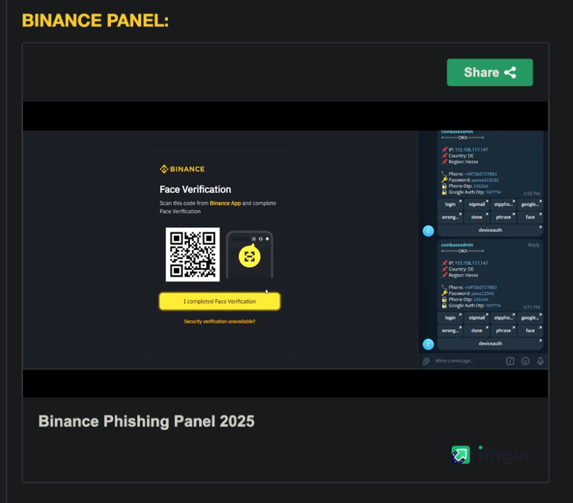 Custom Phishing Kits Forum Screenshot Binance E