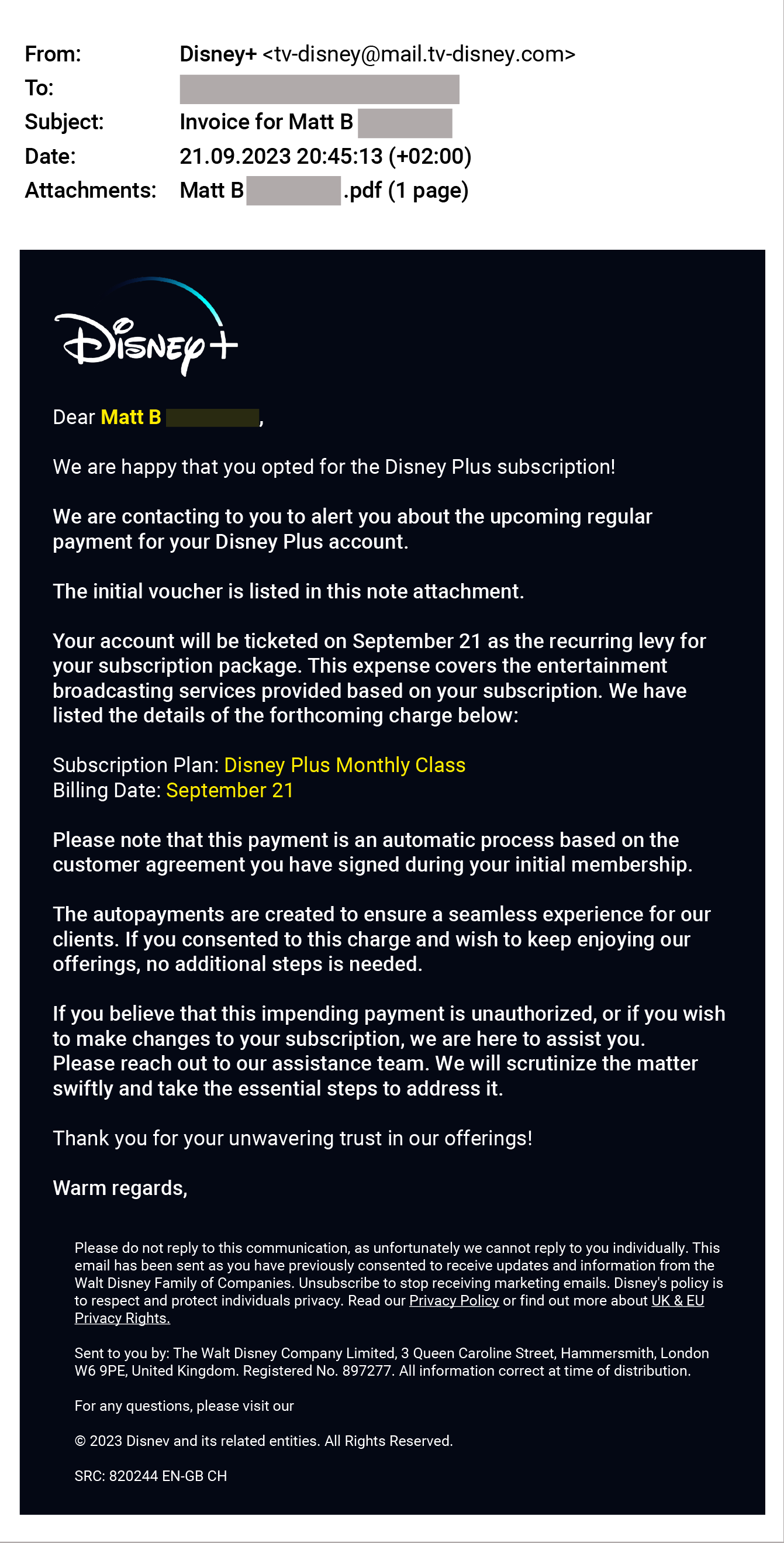 Attack Library Disney Visher Email