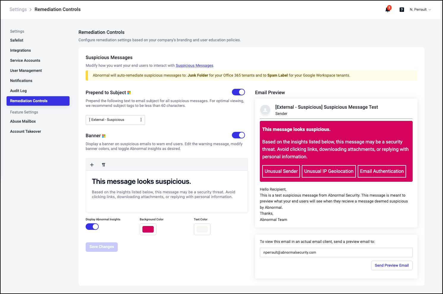 Customizable Banners for Suspicious Messages