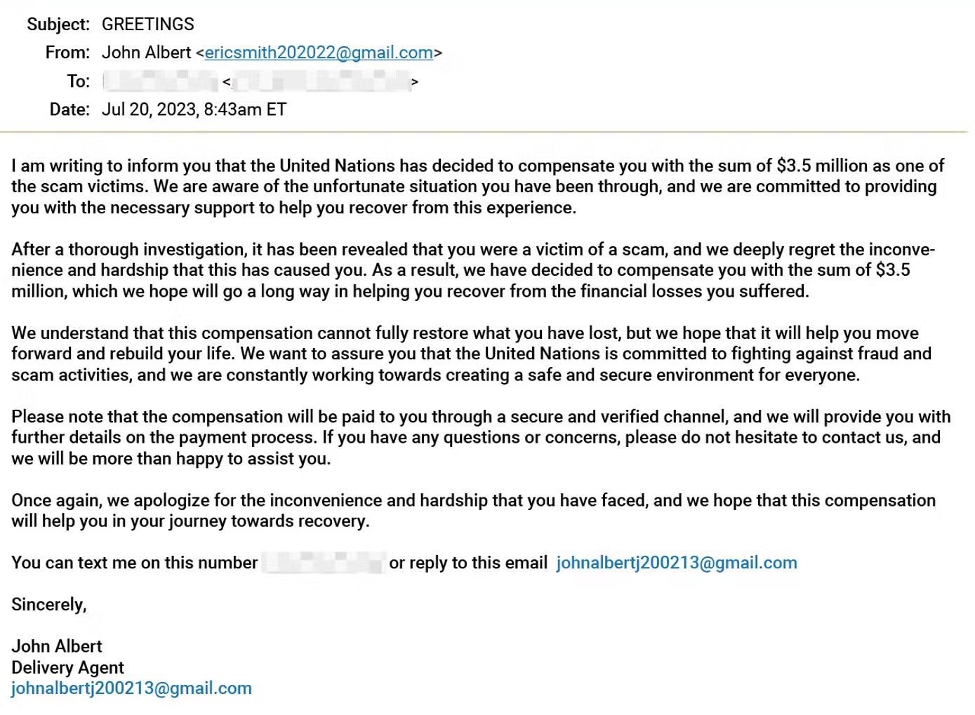 Attack Library United Nations Impersonator Email