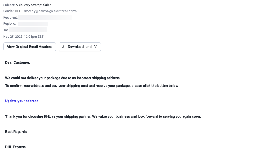 Attack Library DHL Phisher Email E