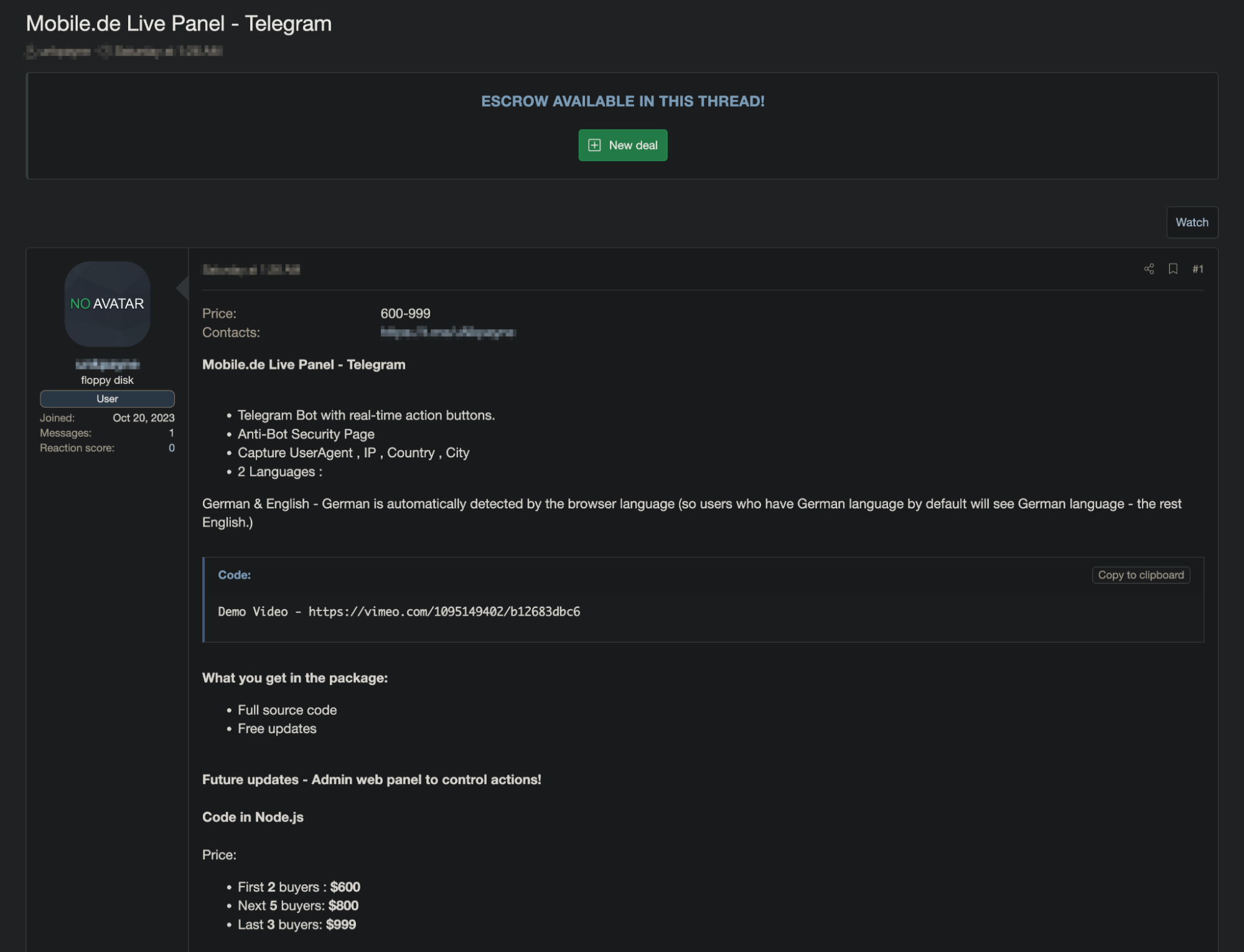 Custom Phishing Kits Forum Screenshot Mobile de Panel
