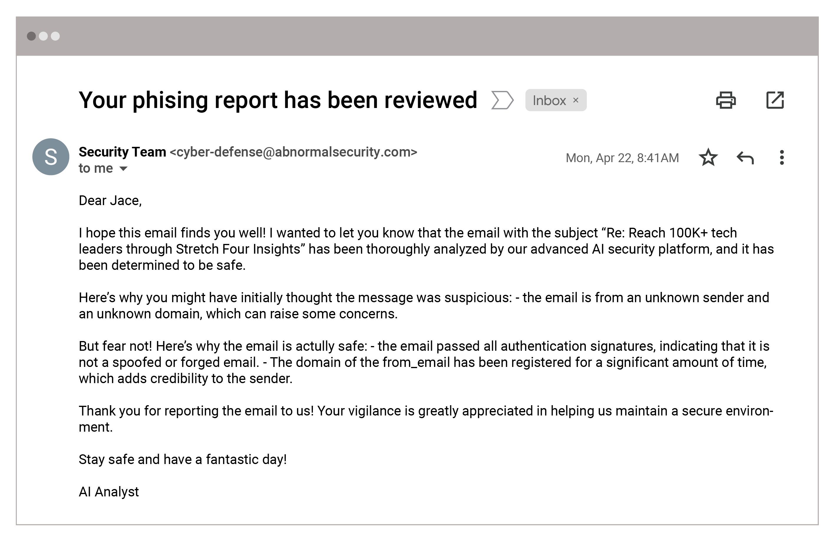 AI Security Mailbox Elevating the Employee Reporting Experience response