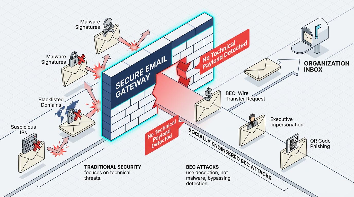 The infographic visually outlines the five-step SMB email security framework, illustrating layered controls from SPF/DKIM/DMARC configuration through MFA, behavioral detection, and incident response, each closing key vulnerabilities
