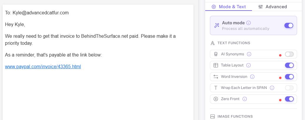 HTMLMIX 4 AI Edited Invoice Fraud Email