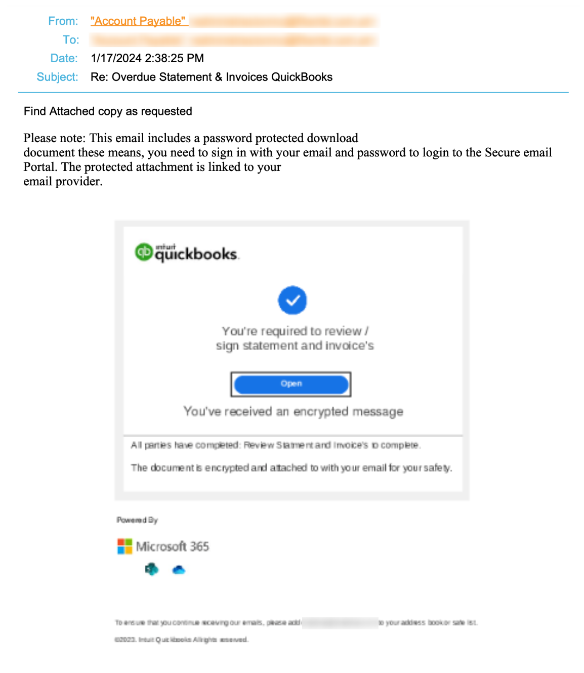 AL Vendor Impersonation Fake Quick Books Notification Email