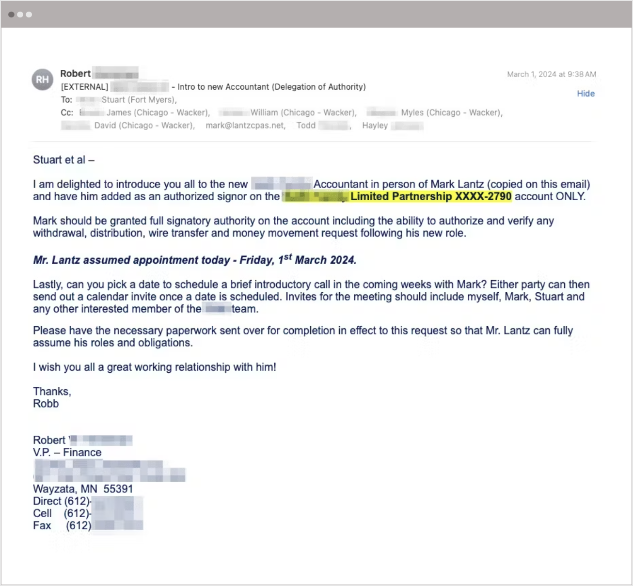Thread Hijacking Email Example 1