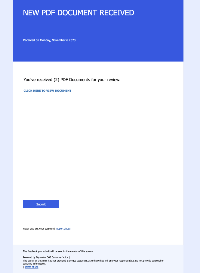 Dynamics 365 Customer Voice Phishing Attack Customer Voice
