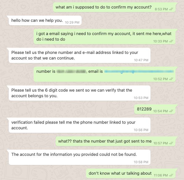 Tiktok phishing attack chat on WhatsApp