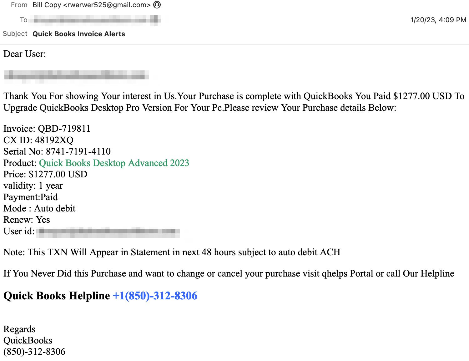 Quickbook fake billing