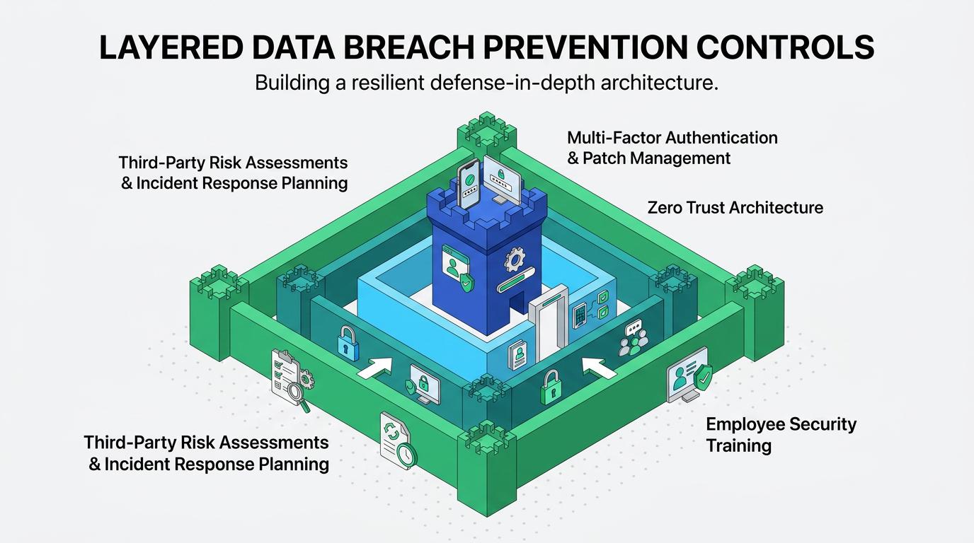 Venn diagram visually distinguishes a data breach from a security incident, showing that all breaches are incidents involving unauthorized access to sensitive data, but not all incidents result in a breach of personal information.