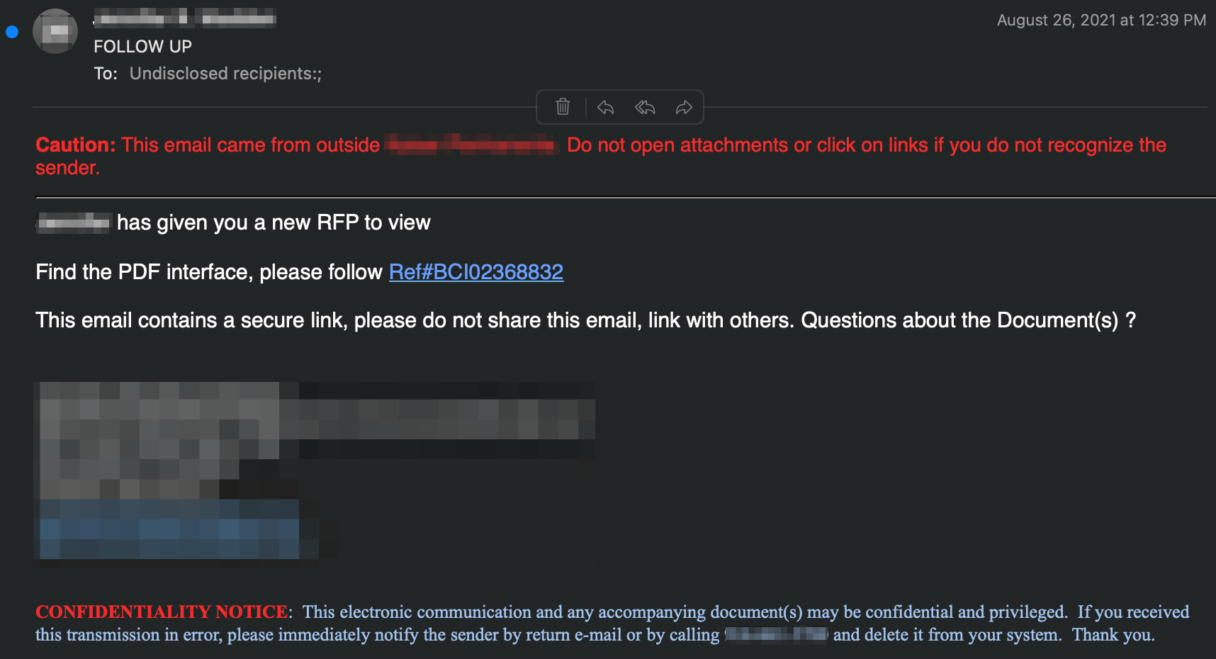 Confluence spear phishing attack email