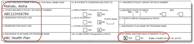 CMS-1500 claim form showing other health insurance information.