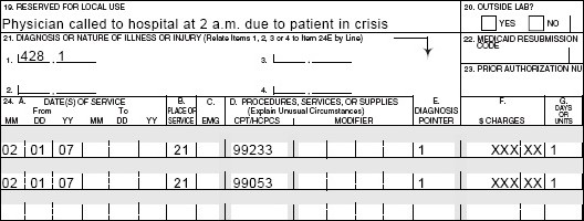 After hours code claim example 1