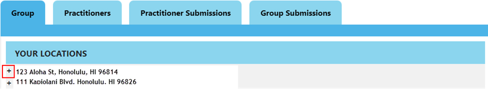 HMSA provider directory update page showing expanded location list.