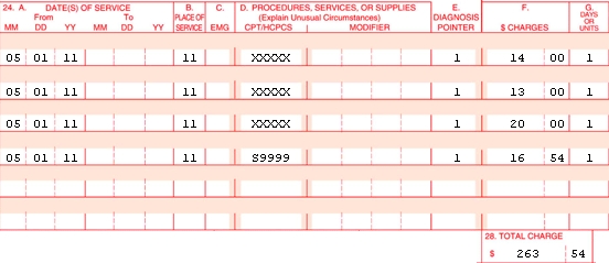 Example of service from second page of the CMS 1500 claim