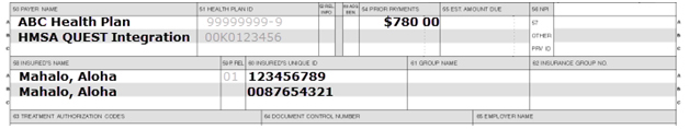UB-04 claim form showing health plan, member account number, and insurance information.