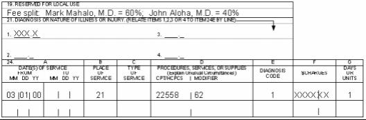 Example 2 - appropriate use of modifier code 62