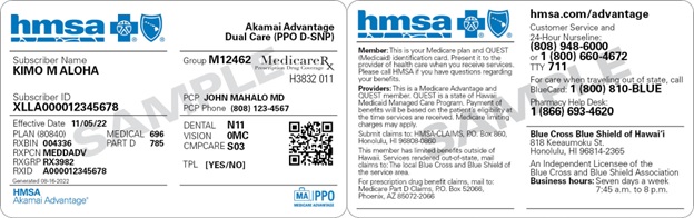 Dual Care (PPO SNP) id card