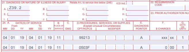 Routine Follow-Up Visit after Delivery Claim Example