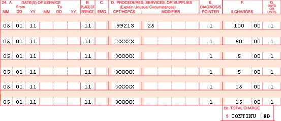 Example of service from first page of the CMS 1500 claim