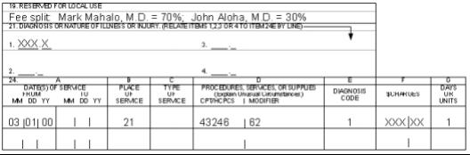 Example 1 - appropriate use of modifier code 62