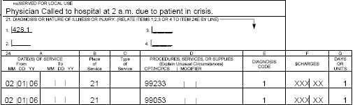 Copilot said: CMS-1500 claim showing after-hours service procedures 99233 and 99053.