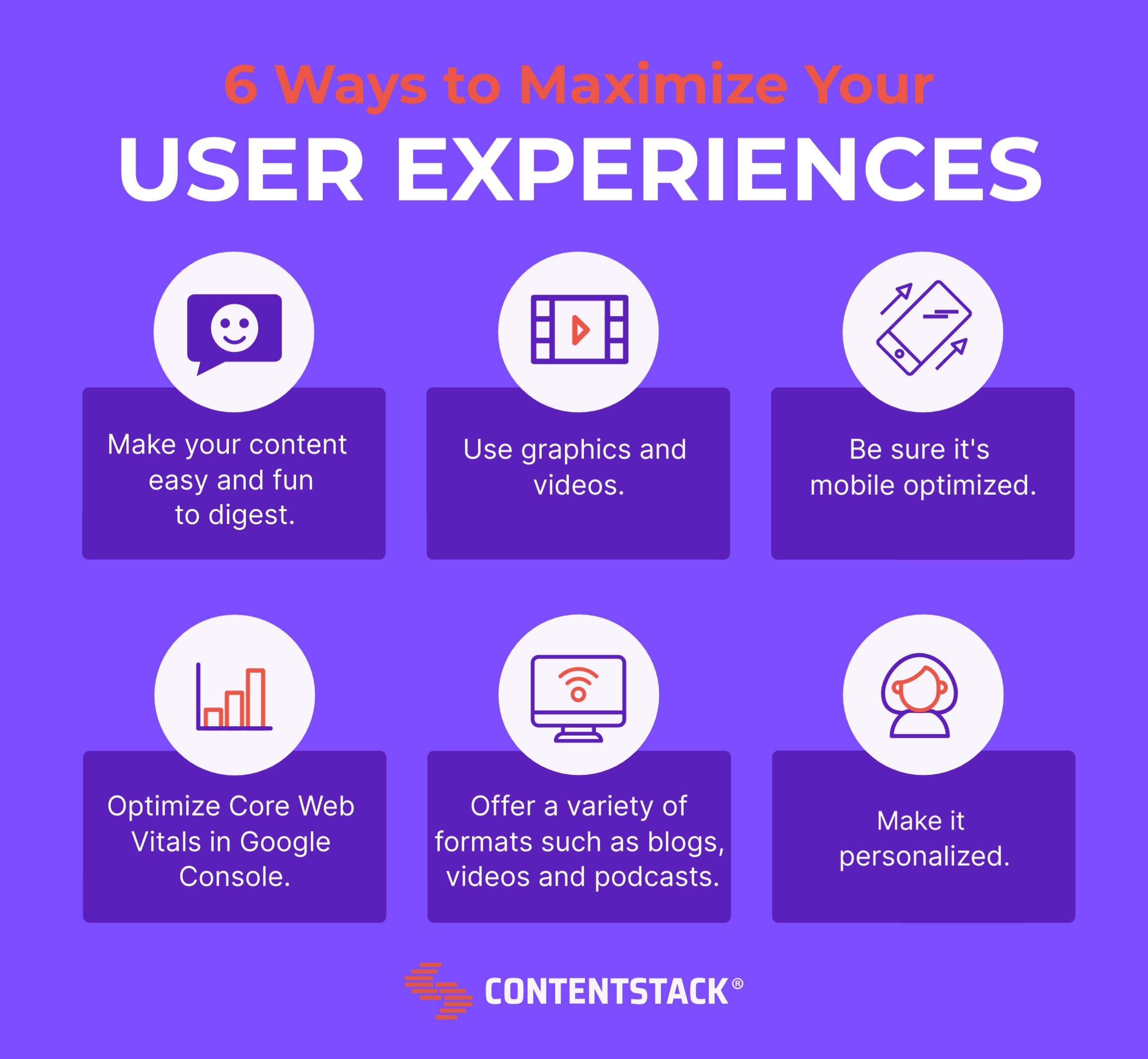 Infographic summarizing six ways to maximize user experiences.