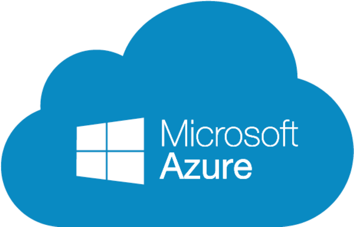 Microsoft Azure logo, a blue cloud with the words Microsoft Azure..