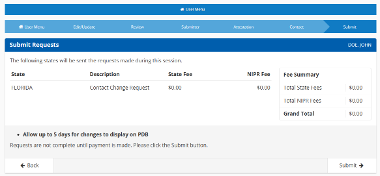 image of the Contact Change request final submission screen.