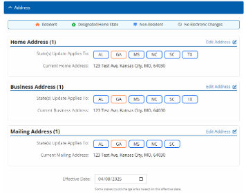 image of the Contact Change request edit screen.